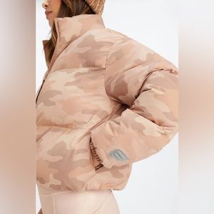 Fabletics Wander Cropped Nude Camo Puffer jacket